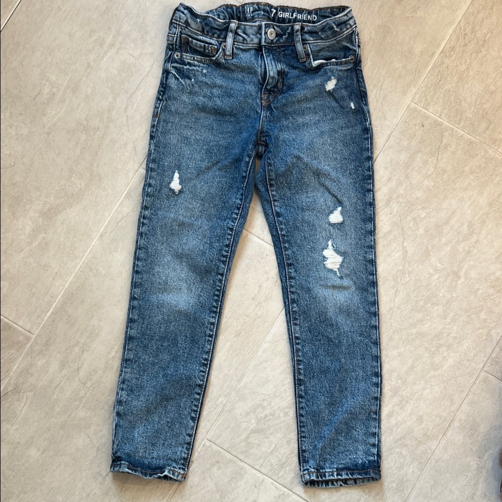GAP Girls Blue Distressed Girlfriend Jeans